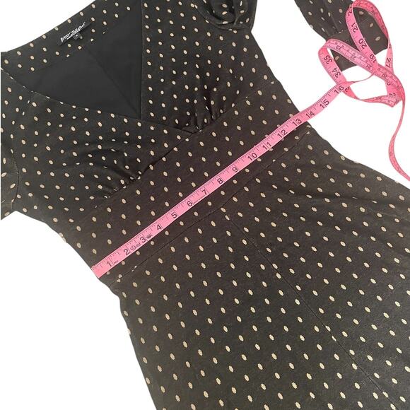 Vintage Betsey Johnson Polka Dot Fit & Flare Midi Dress Retro Pinup Brown Size 4 - Picture 12 of 15